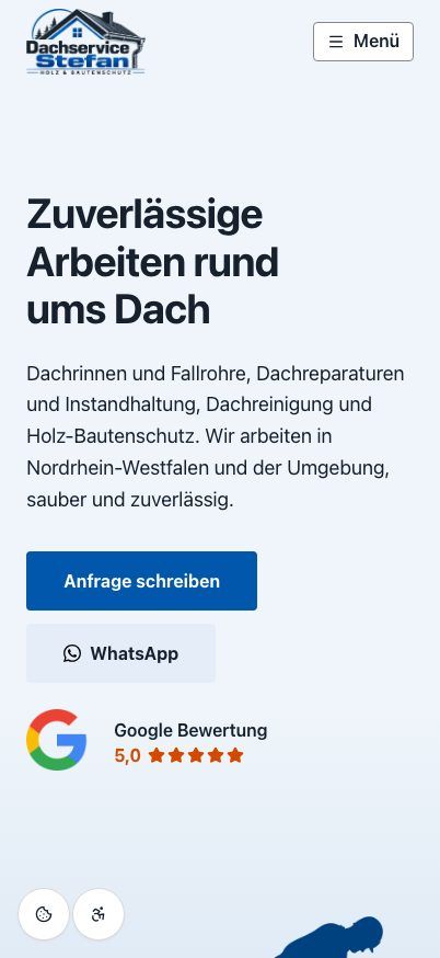 Dieselbe Startseite auf einem Handy: Dachservice Stefan Stoica.