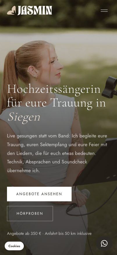 Dieselbe Startseite auf einem Handy: Jasmin Nell.