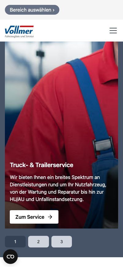 Dieselbe Startseite auf einem Handy: Vollmer Fahrzeugbau und Service GmbH.